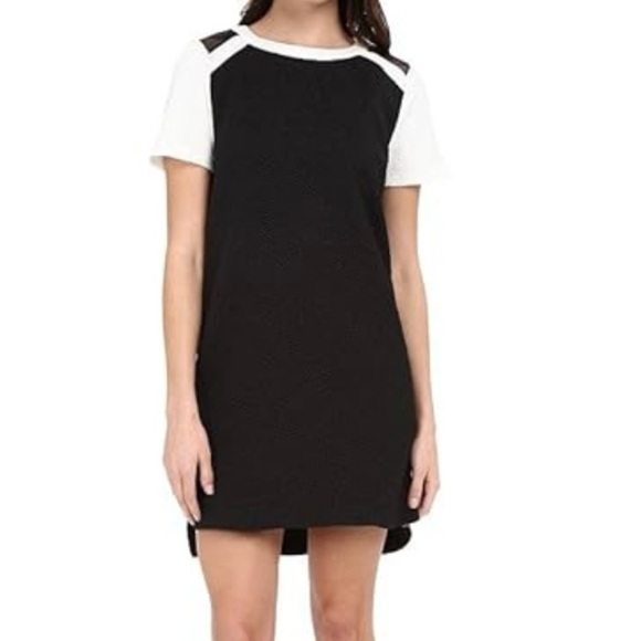 Kensie Colorblock Shift Short Sleeve Retro Skater Textured Dot Sheath Dress - Picture 1 of 10